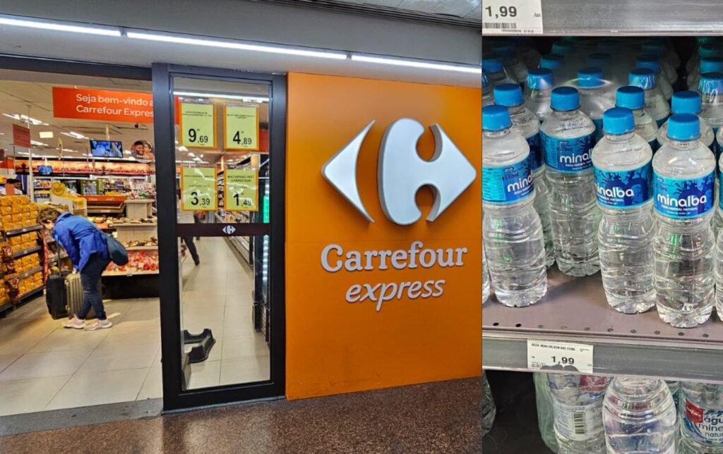 Carrefour Express, que fica no terminal 2 do aeroporto de Guarulhos e vende a água mais barata