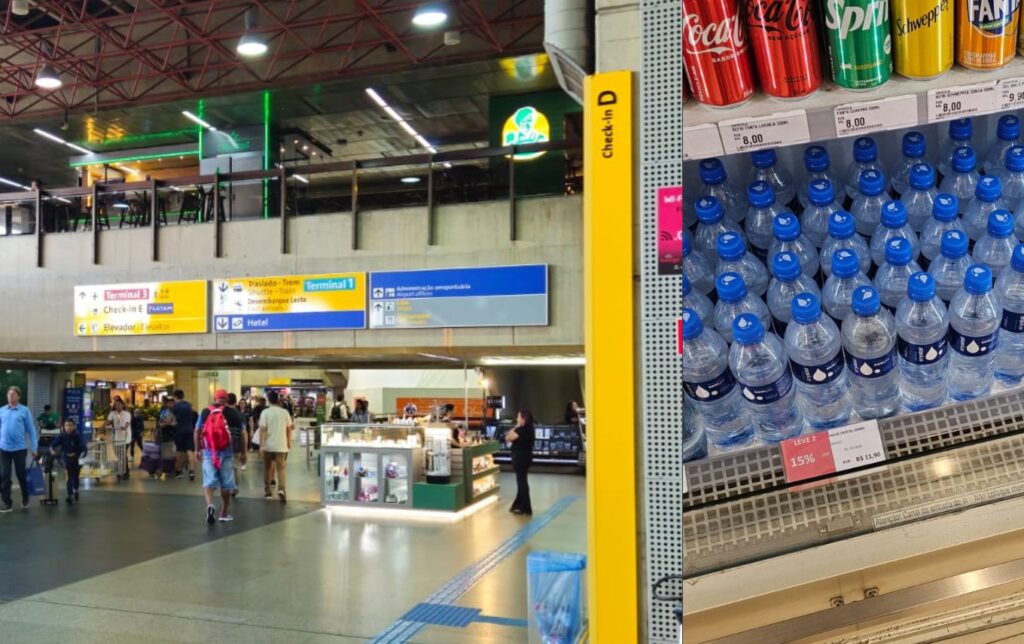 No Aeroporto de Guarulhos, preço da água varia de R$ 1,99 a R$ 11