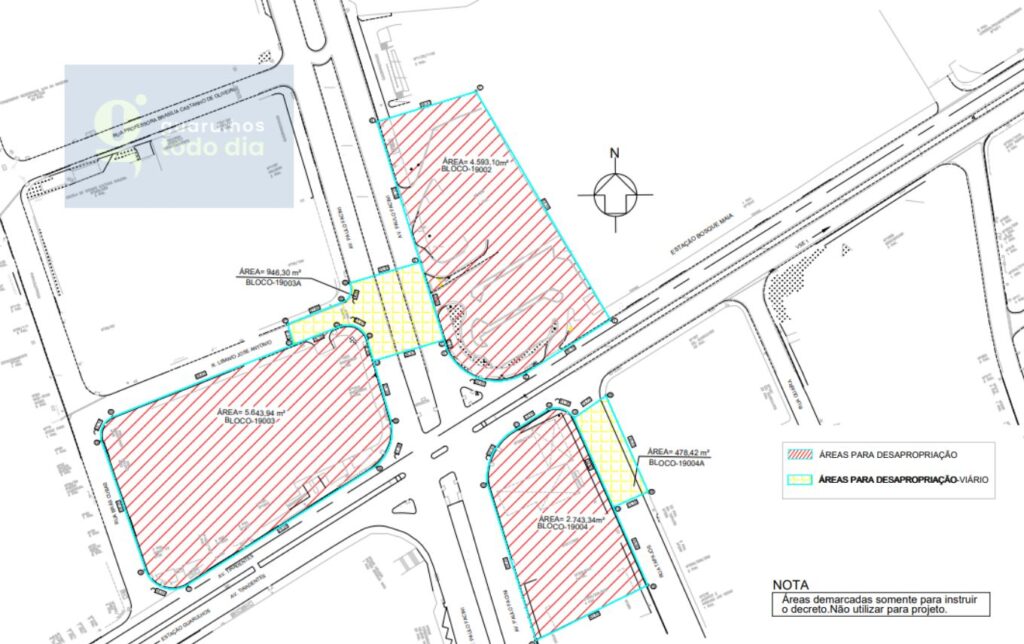 Locais de desapropriação na futura estação Bosque Maia, do Metrô de Guarulhos