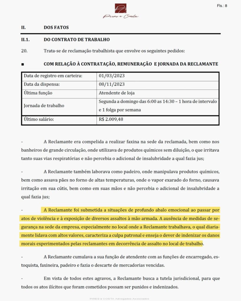 Processo trabalhista contra a Oxxo, em São Paulo