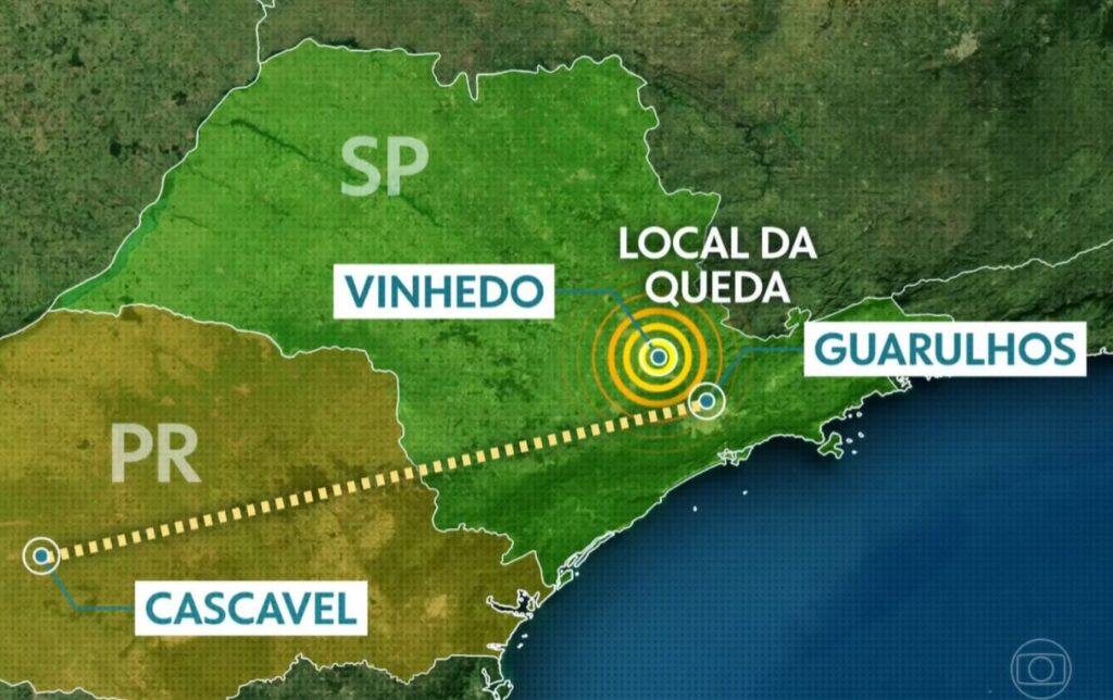 Avião que caiu em Vinhedo, no interior de São Paulo, estava a caminho de Guarulhos