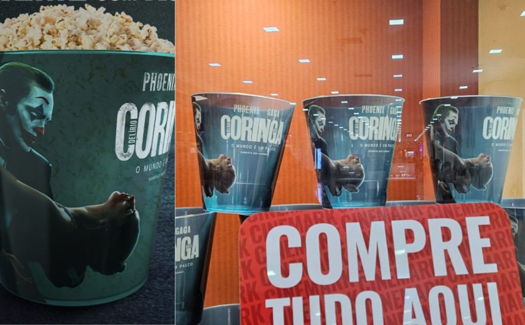 Coringa 2: os baldes de pipoca e combos na Cinemark e Cinépolis Guarulhos