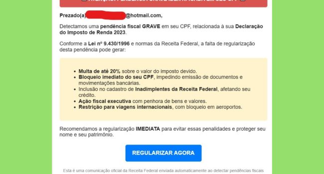 Golpe Receita Declaração Imposto de Renda